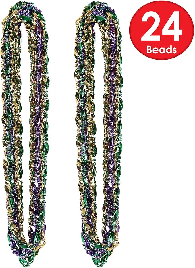 Beistle 24 Piece Swirl Mardi Gras Beads Party Favors Necklaces for New Orleans Parade