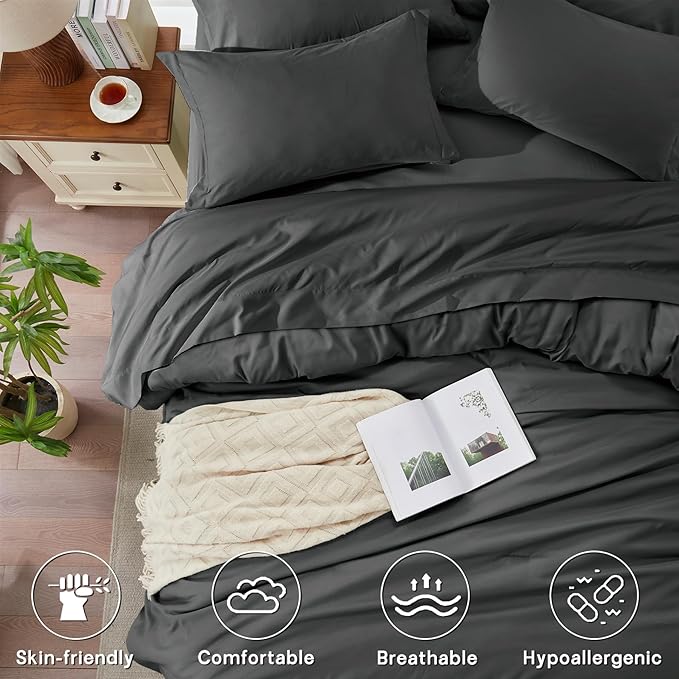 Anluoer Dark Grey California King Comforter Set 7 Pieces, Bed in a Bag with Sheets, All Season Bedding Sets with 1 Comforter, 2 Pillow Shams, 2 Pillowcases, 1 Flat Sheet, 1 Fitted Sheet