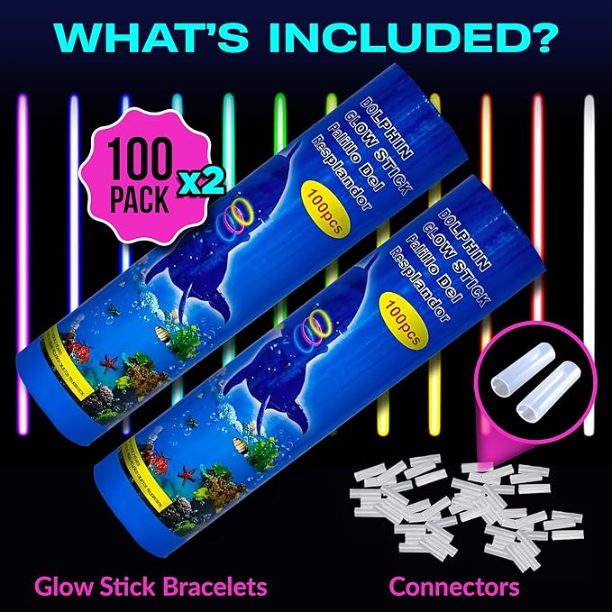 Glow Sticks 300 Bulk Pack - 100 Pcs Per Pack - 12 Hour Glow Stick - 8" Necklace Bracelet and Glasses Party Favors -Thanksgiving and Christmas Party - Outdoor Concerts - Festivals - Nighttime Sport