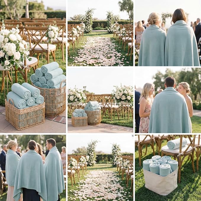 Kinlop Fleece Blanket Bulk 60 x 50 Inch Soft Lightweight Fleece Cozy Blanket Warm Throw Plush Pet Throw for Bed Couch Sofa Home Office Wedding Gifts Travel Camping(Mist Blue,40 Packs)