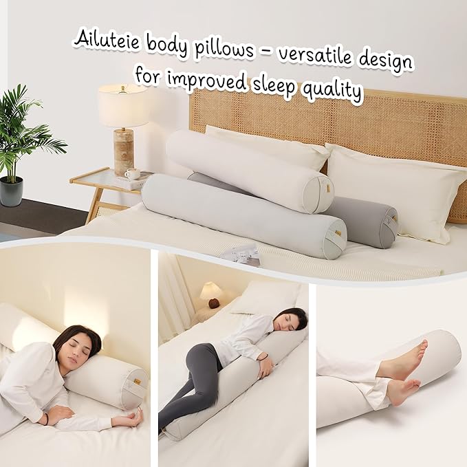 Body Pillow for Adults – Long Bolster Pillow for Bed, Round Cuddle Pillow, Full Support for Side Sleepers,59 x 7.87 Inches,Misty White