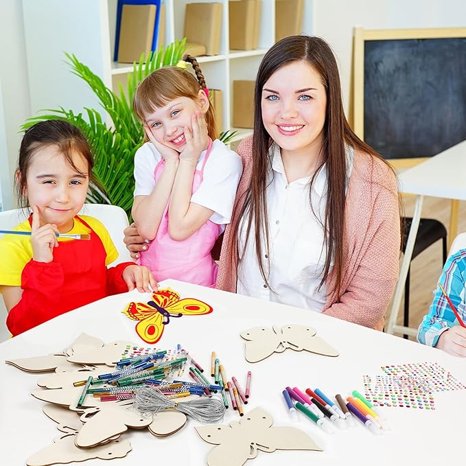 16 Pack Butterfly Wind Chime Kits Butterfly Crafts for Kids Make Your Own Butterfly Wind Chime Wooden DIY Arts and Crafts for Spring Summer Party School Classroom Decorations Supplies Birthday Favors