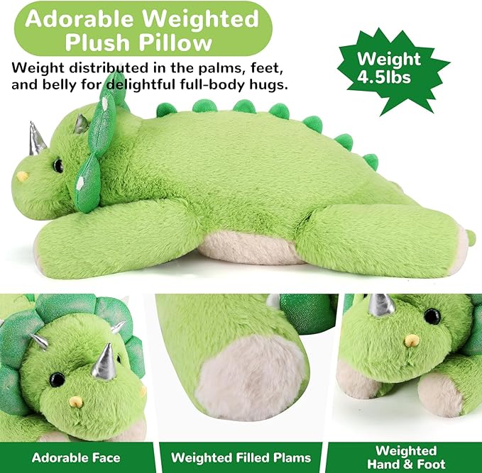 Triceratops Weighted Stuffed Animals - 22 Inch 4.5 Pounds Weighted Plushies Dinosaur Stuffed Animals - Big Dino Plush Pillow - Cute Plush Toy Gifts for Kids & Adults (22" 4.5 lbs)