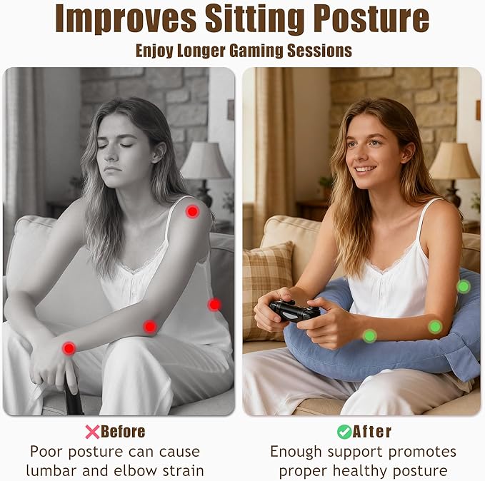 XWZO Reading Pillow for Gaming, Crocheting or Playing with Strong Arm Support, Gaming Pillow for Arm Rest When Sitting in Bed & Sofa, Lap Pillow Swen with Tiebacks and Side Pocket, Blue