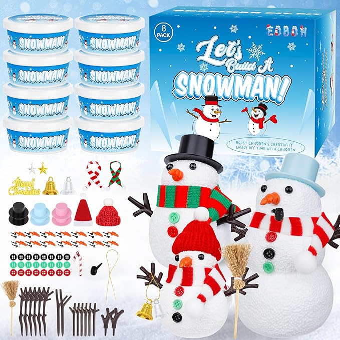 Christmas Craft Kit, 8 Pack Snowman Kit DIY Christmas Ornaments, Build a Snowman Kit Indoor Decorations, Creative Kids Air Dry Modeling Clay, Xmas Activities Snowman Making Kit Toys for Holiday