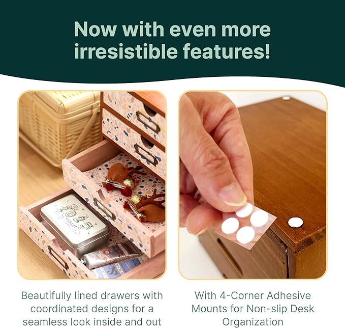 Terrazzo Pattern Wooden Desk Organizer - 4-Drawer Desktop Storage - Modern & Rustic Wood Cabinet for Office Supplies, Craft Tools, & Home Organization - Cute Drawer Unit