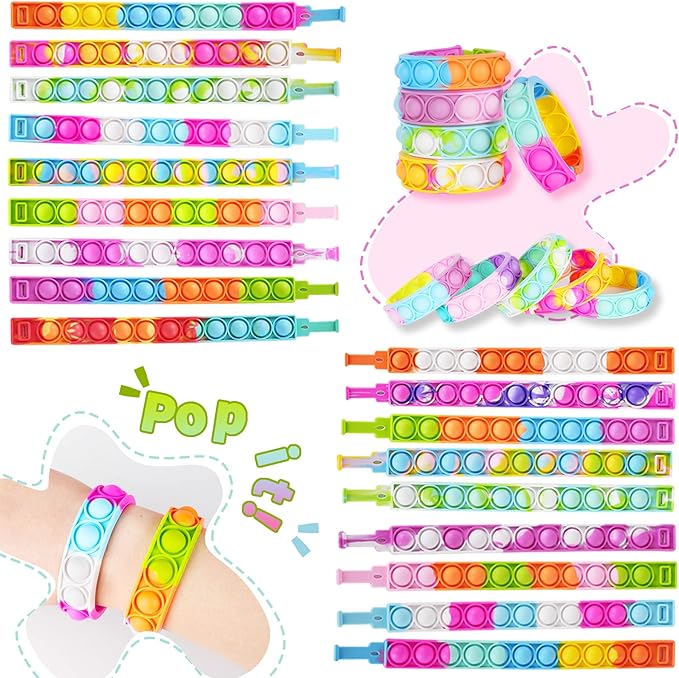 28 Packs Valentines Day Gift Cards with Pop Fidget Bracelets Toy for Kids, Stress Relief Sensory Toy for School Classroom Valentine’s Exchange Greeting Cards, Boys Girls Party Favors
