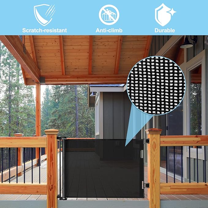 80 Inch Extra Long Retractable Baby Gates Extra Wide Baby Gates for Large Openings Indoor Retractable Dog Gate for The House Extra Wide Dog Gate Outdoor Mesh Pet Gates Child Gate for Kids (Black)