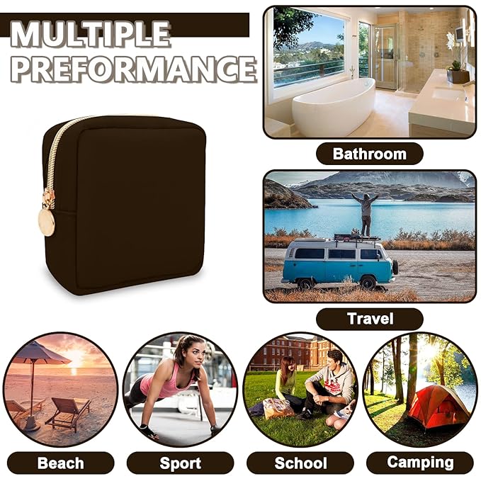 UIXIZQ Mini Makeup Pouch for Purse, Small Cosmetic Bag Pouch Nylon Travel Toiletry Organizers Bag for Women Girls, Cute Zipper Coin Purse Preppy Storage Purse for School Work(Mini-Chocolate)