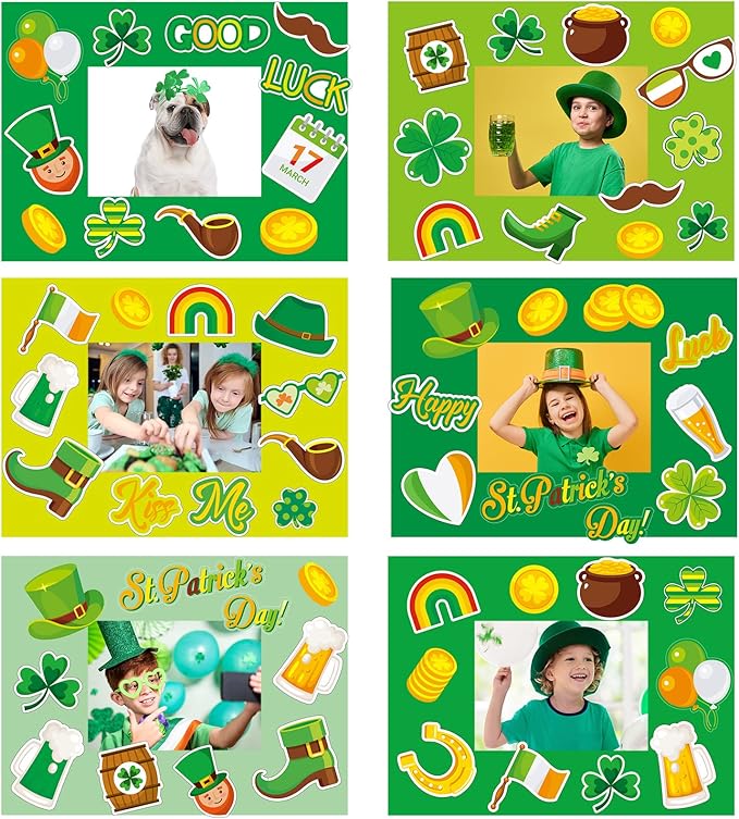 chiazllta 30 Packs St. Patricks Day Picture Frame Craft Kits for Kids St. Patricks DIY Craft Art St. Patrick Day Party Decoration Favor Home Classroom Game Activities