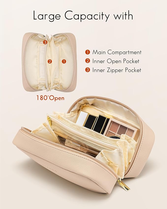 Vlando Small Makeup Pouch,Travel Makeup Bag Gift Ideas for Wife Girls Makeup Pouch for Purse Makeup Brush Holder-Milk Tea