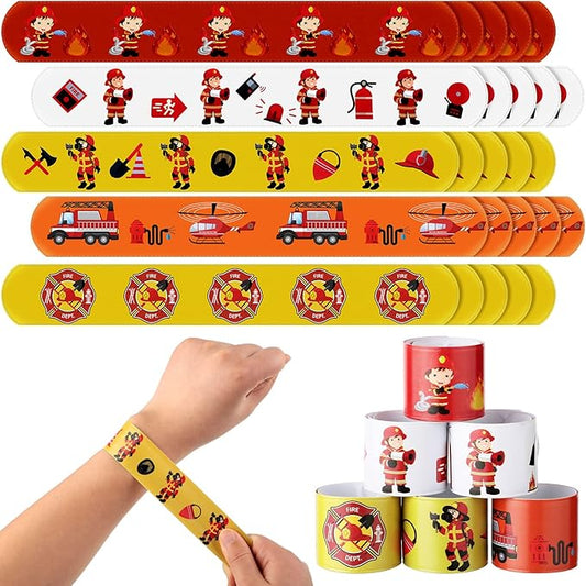 Lenwen 36 Pcs Fire Truck Slap Bracelets Firefighter Snap Bracelet Party Favors Firefighter Party Decorations Fire Truck Party Favors for Party Supplies Goodie Bag Fillers Gifts