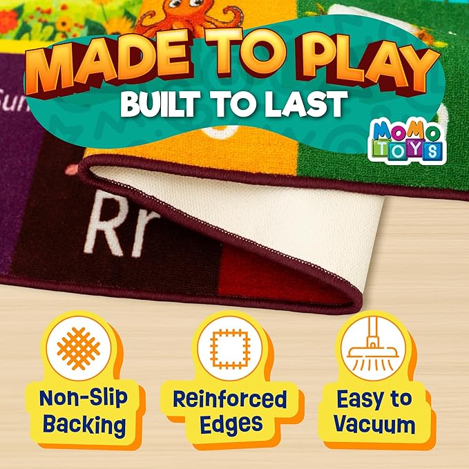 Educational Rug – Non-Slip ABC Carpet for Kids Room – 55" x 39" Soft Alphabet Kids Rug for Playroom, Daycare, Preschool, Classroom, Play Mat – Childrens ABC Mat with Letters Numbers Animals Months