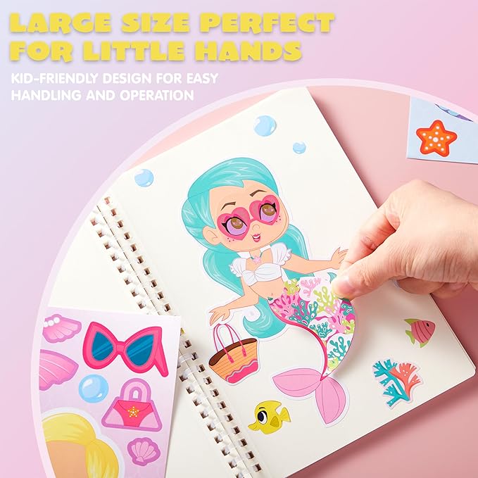 JOYIN 36 Pcs 9"x6" Mermaid Make a face Stickers for Kids, Make Your Own Mermaid Sticker Sheets, Party Favors Kids Crafts, Goodie Bags Stuffers, Classroom Rewards