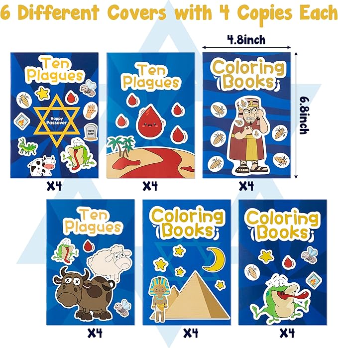 24Pcs Passover Coloring Books for Kids Bulk Ten Plagues Mini Coloring Booklet Pesach Jewish Holiday DIY Educational Art Drawing Book with for Jewish Pesach Seder Party Favors Goodie Bag Filler