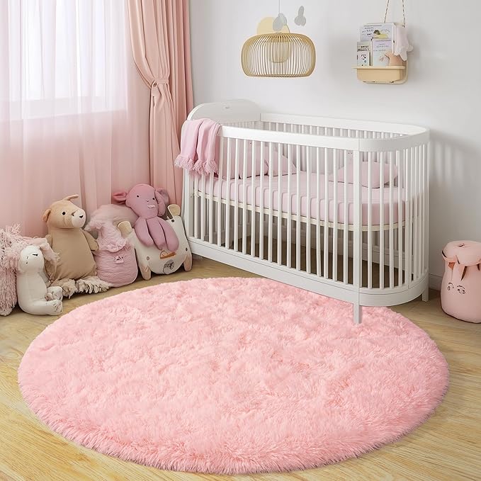 Xexsin Round Fluffy Rugs 6Ft for Girls Bedroom, Pink Shag Circle Kids Rug Non-Slip for Bedside Dorm Nursery Playroom, Soft Cute Area Rugs for Living Room Decor