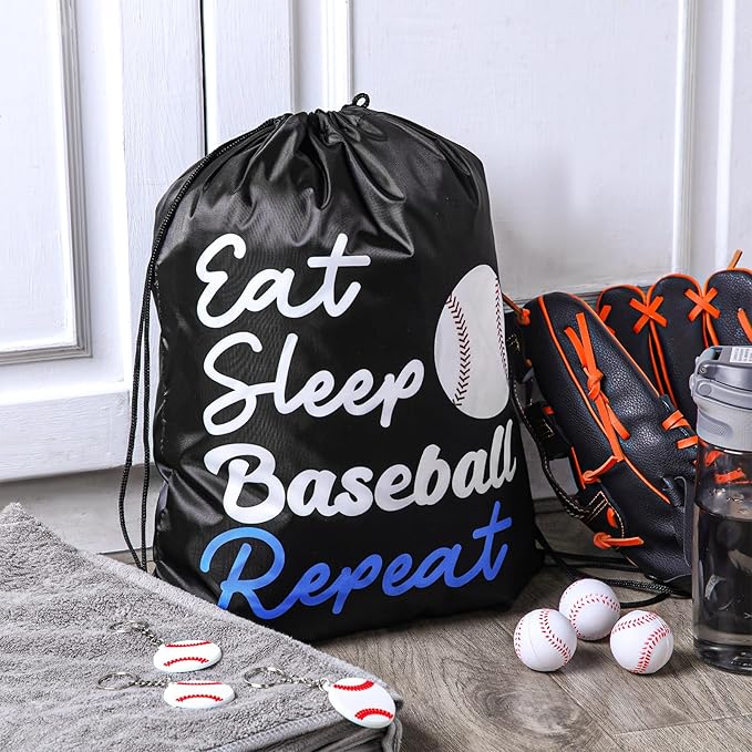 48 Pcs Baseball Party Favors for Kids Include 12 Baseball Drawstring Bags, 12 Baseball Keychain, 12 Silicone Baseball Bracelets, 12 Mini Stress Ball for Sports Birthday Supplies Decorations