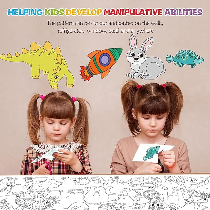 Large Size Coloring Paper Roll for Kids, Toddler Drawing Paper Roll,DIY Sticky Wall Painting Color Filling Paper,Creative Early Educational Toys for Toddlers 120 * 15 Inch (Animal)