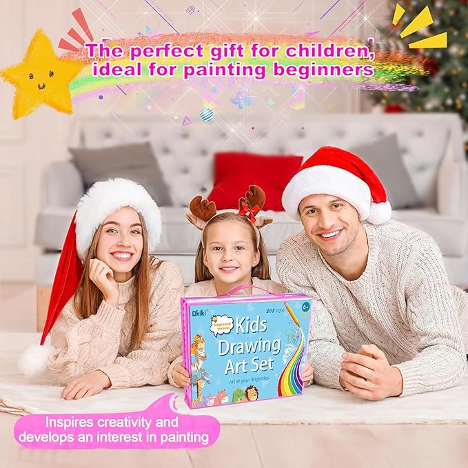 Art Supplies 297 Piece Drawing Art Kit Christmas Gifts for Girls Boys Kids Teens Gifts Coloring Art Set Case with Trifold Easel, Stickers, Coloring Book, Apron, Scissors, Origami Paper 40 Sheets