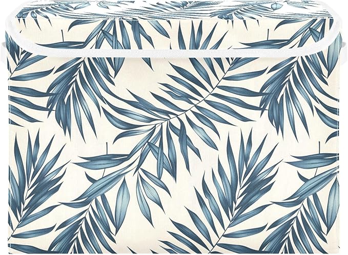 senya Large Storage Bins with Linen Collapsible Foldable Storage Cubes Fabric Closet Organizer Containers box with Flip-Top Lid for Home Bedroom Office 16.7 x 12.6 x 11.8in (Tree)