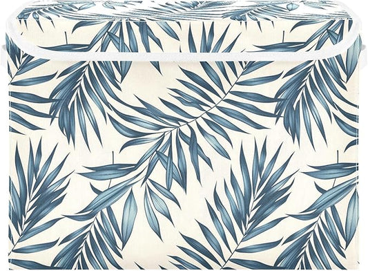 senya Large Storage Bins with Linen Collapsible Foldable Storage Cubes Fabric Closet Organizer Containers box with Flip-Top Lid for Home Bedroom Office 16.7 x 12.6 x 11.8in (Tree)