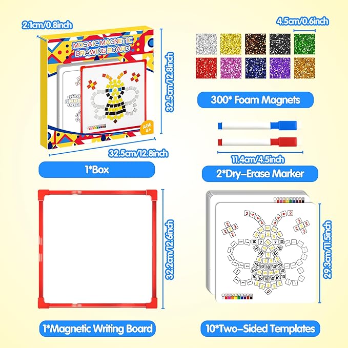 GLEEHAPY Learning Resources Educational STEM Toy,Mosaic Magnetic Puzzle,300 Foam Building Blocks with 20 Patterns,Math Counting Activities, Montessori Sensory Art Kit Gift for Boy Girl Kids 4 5 6 7+