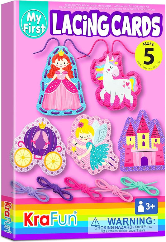 KRAFUN Beginner Unicorn My First Lacing Card Kit for Kids Arts & Crafts, 5 Easy Princess Lacing Projects, Lacing Cards for Toddlers, Fine Motor Preschool Skills Toys