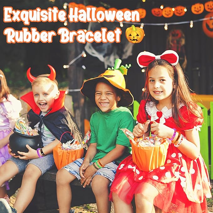 JUNEBRUSHS 42pcs Halloween Party Favors Silicone Bracelets Rubber Wristbands for Halloween Party Decorations Accessories Trick or Treat Goodie Bag Stuffers Fillers Supplies(7 Designs)