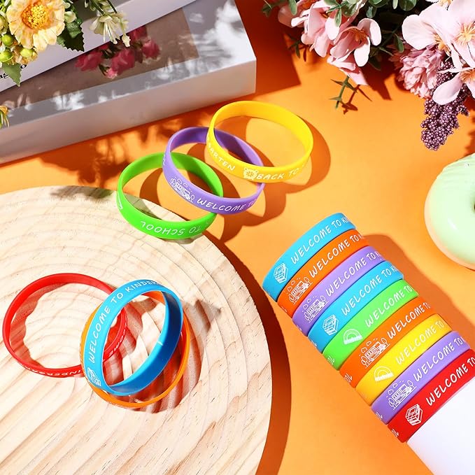 36 Pcs Welcome to Kindergarten Party Rubber Bracelets Back to School Silicone Wristbands First Day of School Party Supplies Prize Goodie Bag Favors Gifts for Kids Students