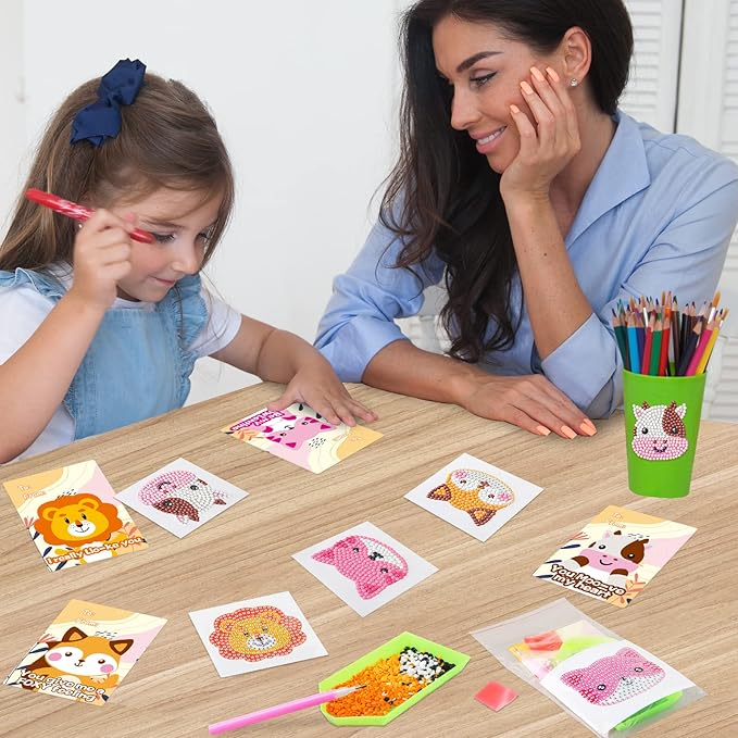 24 Pack Kid's Valentine's Day Cards with 5D Diamond Sticker Kits For Kids, Painting Craft Gift for Girls and Boys School Valentine Exchange Gift, Valentine's Party Favors Supplies & Art Activity