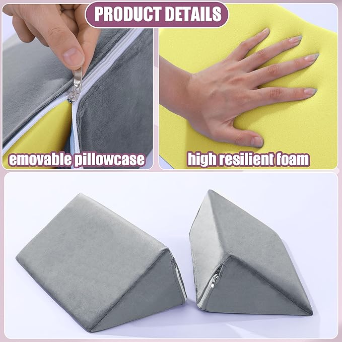 BALAPET 2 Pcs Small Wedge Pillow for Sleeping，Premium Foam Bed Pillow for Side Sleeping,Triangle Wedge Pillow for Leg Elevation,Yoga,Reduce Back Pain(Gray)