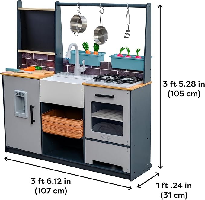 KidKraft Wooden Farm to Table Play Kitchen with EZ Kraft Assembly™, Lights & Sounds, Ice Maker and 17 Accessories