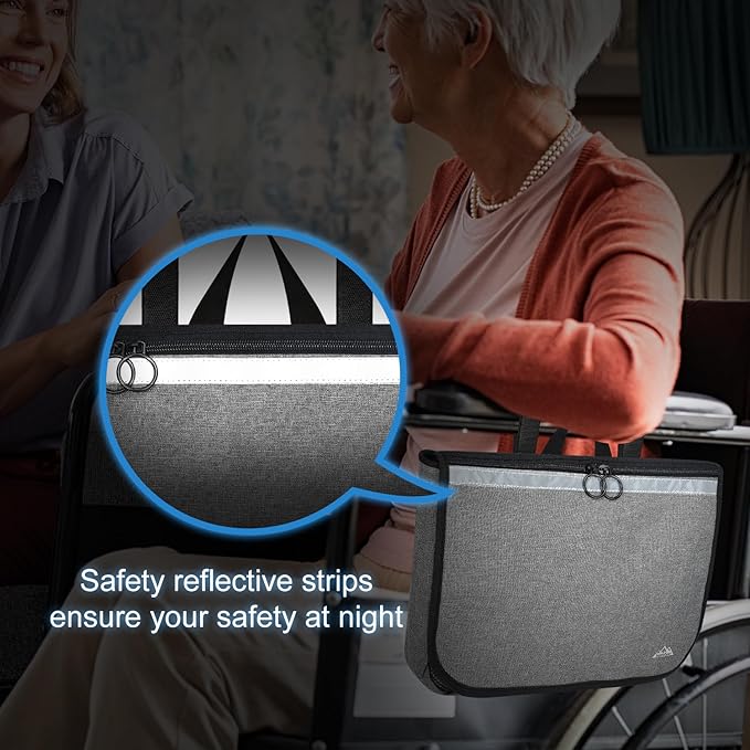 supregear Wheelchair Carry Bag - Accessories Pouch for Rollator, Walkers, Power Wheel Chairs and Knee Scooters - Side Armrest Storage Organizer for Elderly Seniors - Lightweight Portable Travel Tote