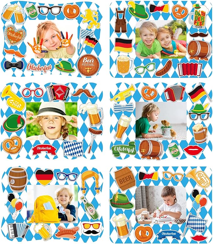 30 Packs Oktoberfest Picture Frame Craft Kits for Kids Oktoberfest DIY Craft Set with Germen Bavarian Festival Stickers Home Classroom Indoor Game Activities