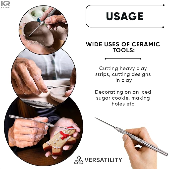 KETAR 4Pcs Modeling Clay Sculpting Tools Stainless Steel Clay Pottery Sculpting Tools Carving Tool Set Modeling Clay Tools Set - Modeling Clay Artist Needle Set Pottery Clay Cutter Art Kit