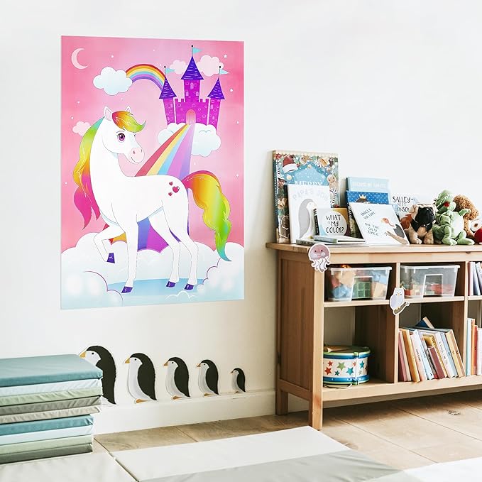JOYIN Pin The Unicorn Horn Game, 24 Pcs 21'' x 28'' Unicorn Themed Party Games Party Supplies Birthday Party Decorations for Kids Girls