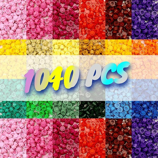 WYSWYG 1040 PCS Round Dots Building Bricks- 18 Colors Mosaic & Custom Pixel Art Blocks - Transparent Pieces, Studs & Bulk for MOC Accessories Kit, Compatible with Legos Plates