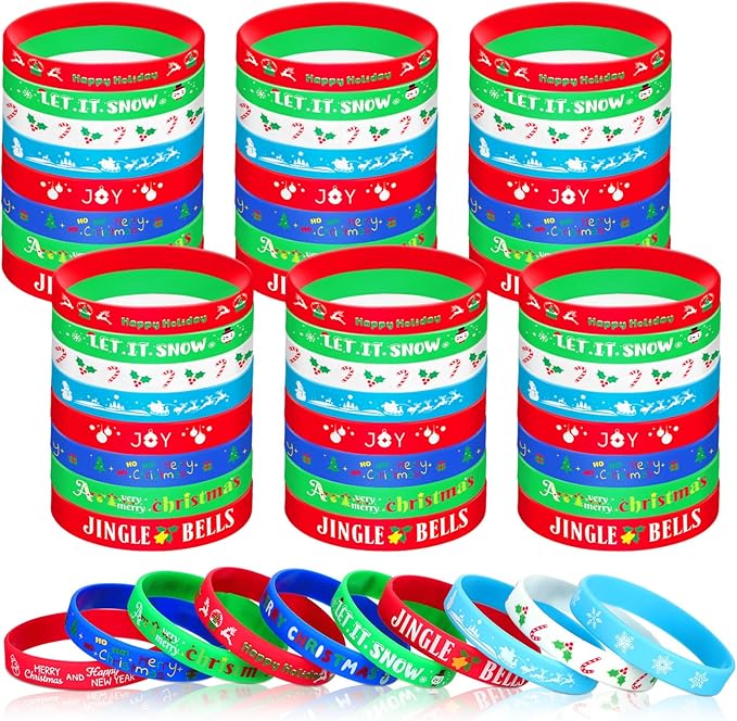 Hiboom 100 Pieces Christmas Silicone Bracelets Bulk Christmas party favors Rubber Wristbands for Adults Holiday Party Decoration Supplies Stocking Stuffers, 10 Styles