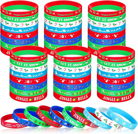 Hiboom 100 Pieces Christmas Silicone Bracelets Bulk Christmas party favors Rubber Wristbands for Adults Holiday Party Decoration Supplies Stocking Stuffers, 10 Styles
