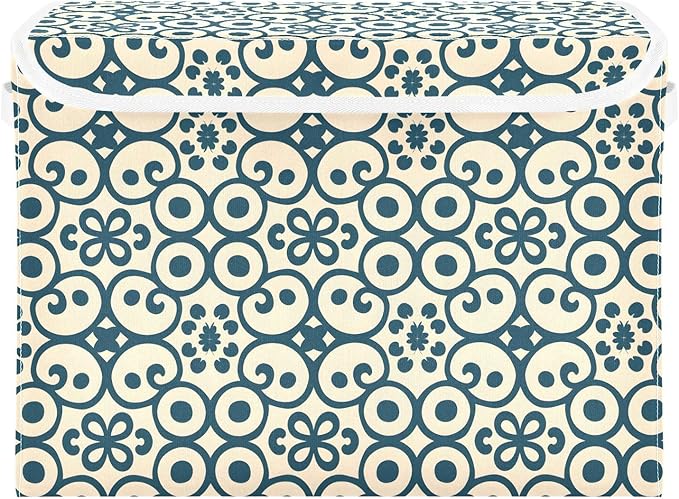 senya Large Storage Bins with Linen Collapsible Foldable Storage Cubes Fabric Closet Organizer Containers box with Flip-Top Lid for Home Bedroom Office 16.7 x 12.6 x 11.8in (Abstract Ornament)