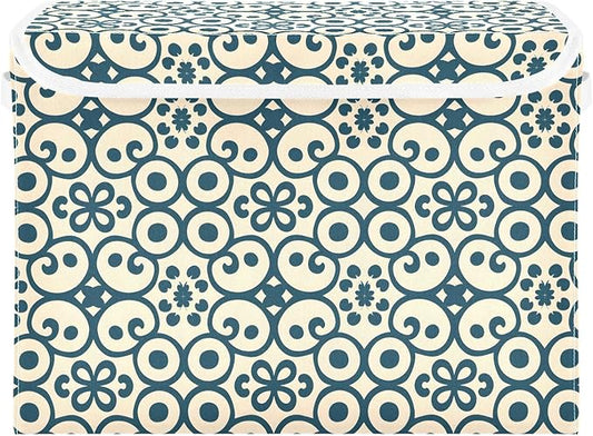 senya Large Storage Bins with Linen Collapsible Foldable Storage Cubes Fabric Closet Organizer Containers box with Flip-Top Lid for Home Bedroom Office 16.7 x 12.6 x 11.8in (Abstract Ornament)