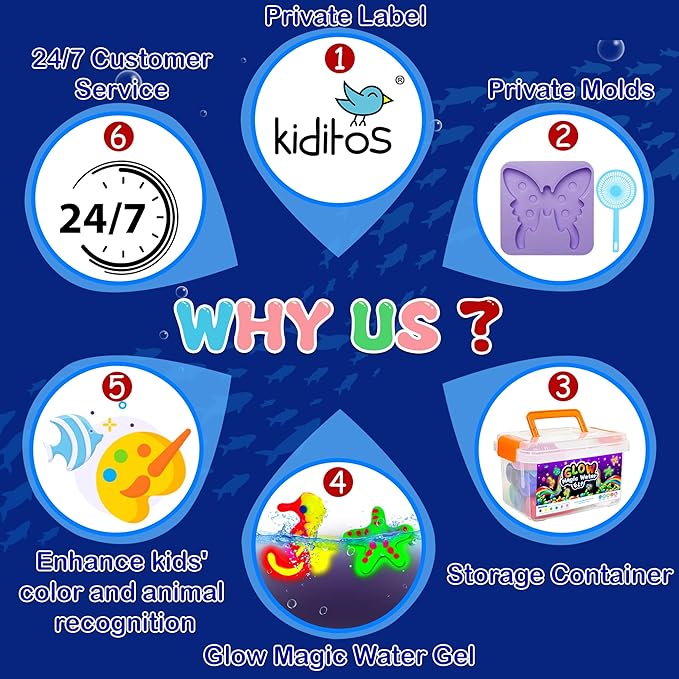 Kiditos Glow in The Dark Magic Water Elf Toy Kit, Magic Aqua Fairy Water Gel Kit with 6 Glow Colors and 6 Molds. Christmas Gifts, Birthday Gifts, Party Favors, Arts & Crafts DIY STEM for Kids