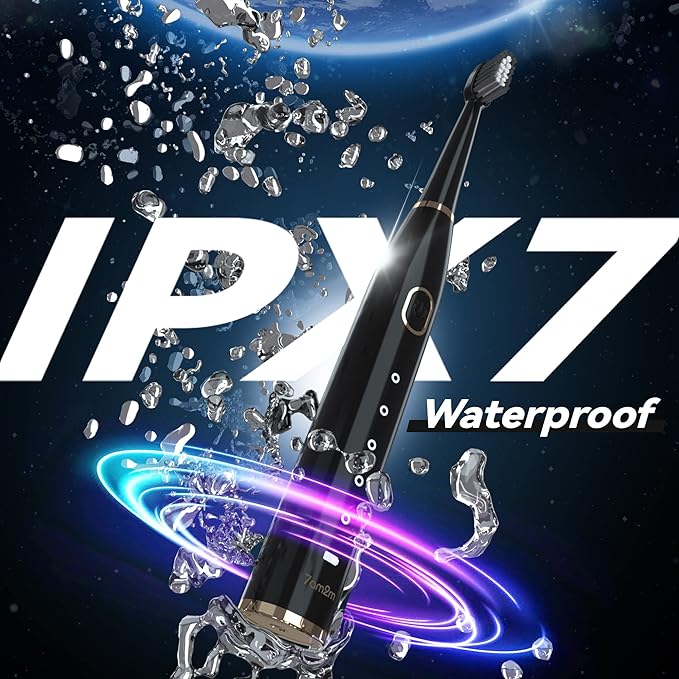 7AM2M Sonic Electric Toothbrush for Adults and Kids- High Power Rechargeable Toothbrushes with 8 Brush Heads,5 Adjustable Modes, Built-in 2-Minute Smart Timer,4 Hours Fast Charge for 30 Days(Black)