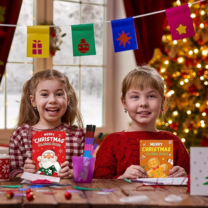 Funrous 24 Pcs Christmas Coloring Book for Kids Bulk with 24 Crayons, Christmas Activity Books with Marker Xmas Stocking Goodie Bag Stuffers for Holiday Students Classroom Gifts Party Favors (Vivid)