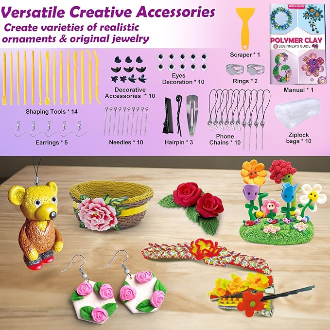 ESSENSON Polymer Clay Kit, 56 Colors Modeling Clay, DIY Oven Bake Molding Clay for Kids with Sculpting Clay Tools and Accessories, Art Craft Gift for Kids
