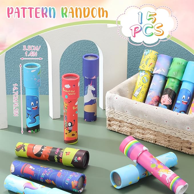 15 Pcs Classic Kaleidoscopes Kids Birthday Party Favor Old Fashioned Vintage Educational Toys Stocking Stuffers Goodie Bag Fillers for Classroom School Return Gifts Carnival Prizes (Cute Style)