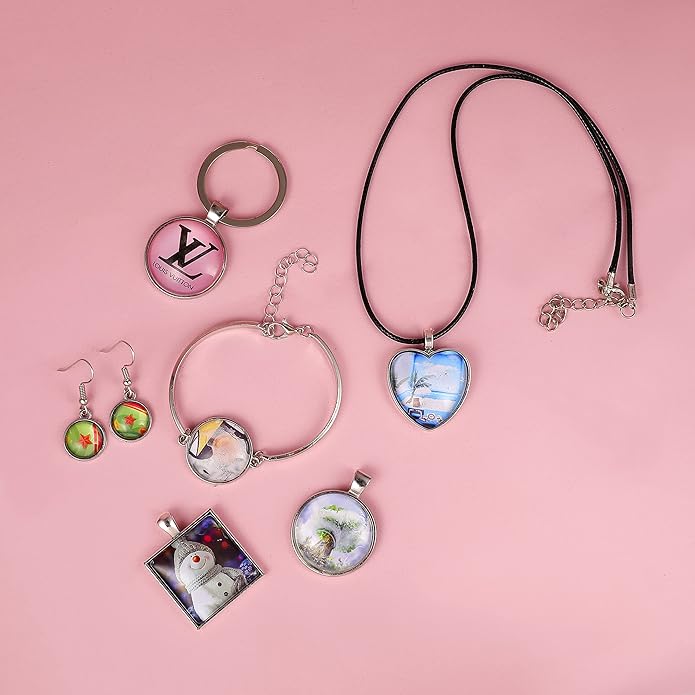 Bezel Pendant Trays Gold and Sliver, Rhinestone Bezel Pendants Trays for DIY Jewelry Craft Making, Picture Necklace Pendant Trays with Clear Glass Cabochons and Chains