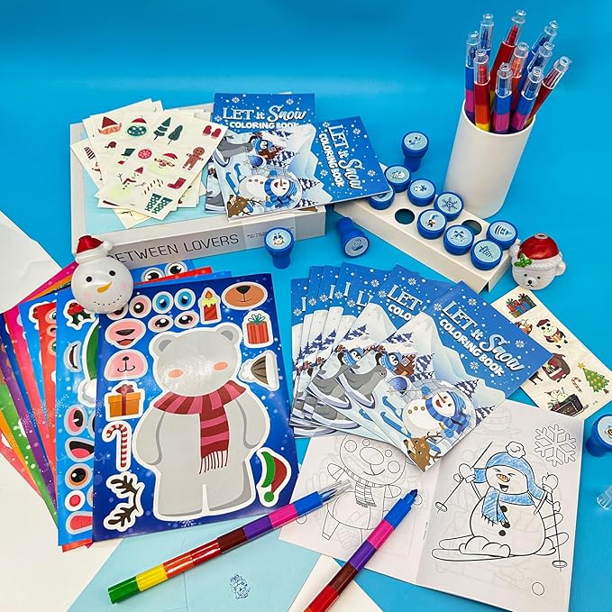 Cinrobiye 72 Pieces Winter Frozen Party Favors Winter Arctic Animals Coloring Books Tattoo DIY Sticker Stampers Class Reward Prizes for Christmas Holiday Winter Party