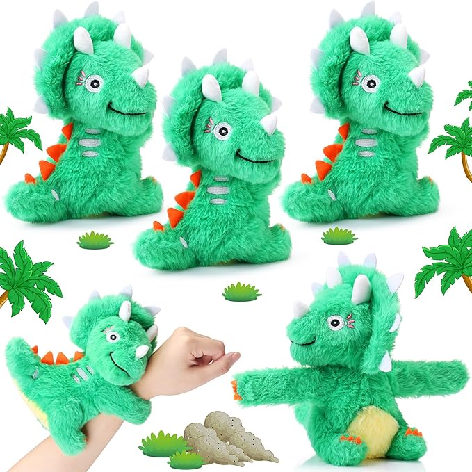 4 Pcs Huggers Butterfly Dinosaur Stuffed Animal Slap Bracelets for Kids, 8 Inch Plush Animal Wrist Cute Snap Bracelets in Bulk for Boys and Girls Birthday Gifts Party Favors(Dinosaur)