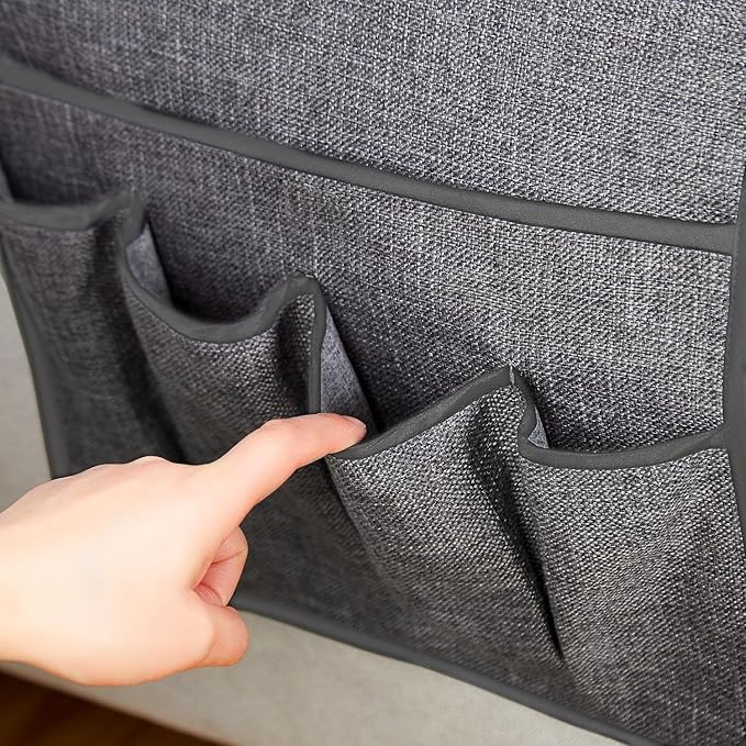 FLYILY Sofa Armrest Organizer Non-Slip Arm Chair Hanging Caddy Remote Control Holder for Magazine,Tablet, Phone, Books, Glasses(LightGrey,13in)